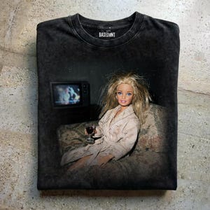 Funny Doll Meme Vintage Style Wine T-shirt, Acid Wash Distressed Tee, Retro Oversized Streetwear, 90s Inspired Shirt image 1