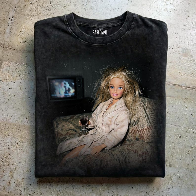 Funny Doll Meme Vintage Style Wine T-shirt, Acid Wash Distressed Tee, Retro Oversized Streetwear, 90s Inspired Shirt image 1