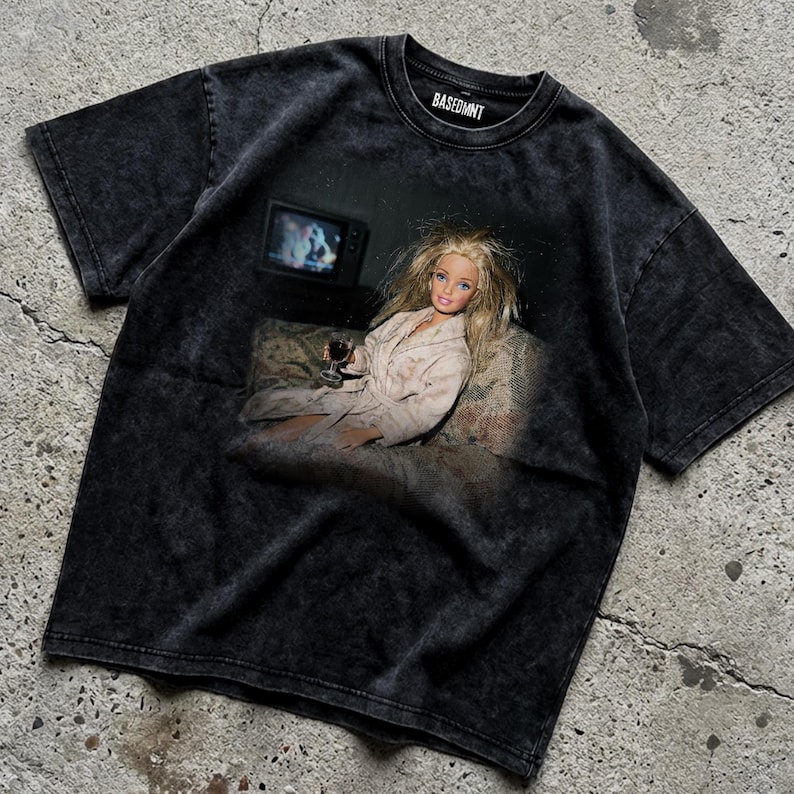 Funny Doll Meme Vintage Style Wine T-shirt, Acid Wash Distressed Tee, Retro Oversized Streetwear, 90s Inspired Shirt image 3