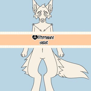 Può includere: Un'illustrazione digitale di un personaggio simile a un cane in posa eretta, con una combinazione di colori beige chiaro. Il personaggio ha grandi orecchie, una coda soffice e il testo "Affordable Bases" è visualizzato sull'immagine.