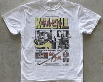 Camiseta gráfica japonesa de Kill Bill / Camiseta de venganza estilo manga vintage / Camiseta con póster de película / Camiseta retro de gamer de culto japonés / Camiseta de película