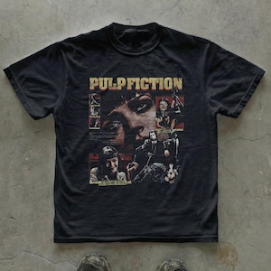 Vintage Pulp Fiction graphic tee, retro film poster collage, unisex T-shirt, cult 90s cinema, movie T-shirt, Quentin Tarantino