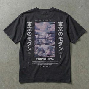 Tokyo modern graphic tee streetwear, japanese urban art vibe, unisex fit, soft cotton, aesthetic 2025 graphic shirt.