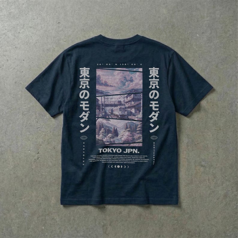 Tokyo modern graphic tee streetwear, japanese urban art vibe, unisex fit, soft cotton, aesthetic 2025 graphic shirt.