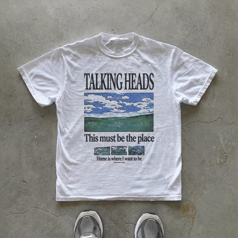 Talking Heads graphic t-shirt inspired by “This Must Be the Place” — unisex regular fit tee with artistic music storytelling.