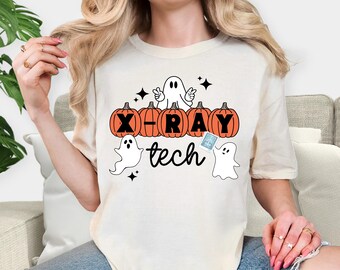 Funny X-Ray Halloween Shirt, Ghost Pumpkin Radiology Tee, Spooky Tech Graphic Top, Skeleton Xray Halloween Gift for Radiologist