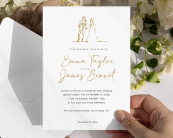 Gold Couple - Editable Wedding Invitation Template | Instant Download | Templett DIY Invite