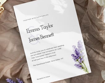 ラベンダー - 編集可能な結婚式招待状テンプレート | すぐにダウンロード | Templett DIY Invite