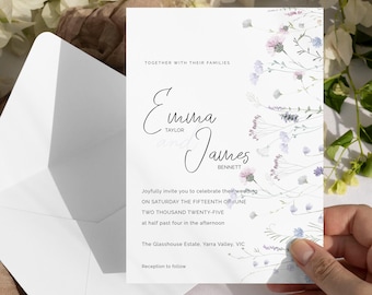 Purple Field Flowers- Editable Wedding Invitation Template | Instant Download | Templett DIY Invite