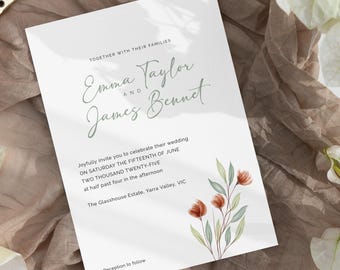 Simple Flowers - Editable Wedding Invitation Template | Instant Download | Templett DIY Invite