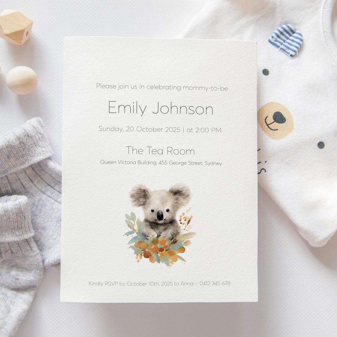 Koala Baby Shower Invitation Template – Editable Digital Download - Etsy