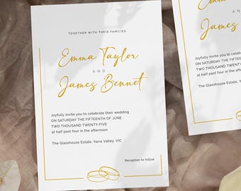 Gold Wedding Rings - Editable Wedding Invitation Template | Instant Download | Templett DIY Invite