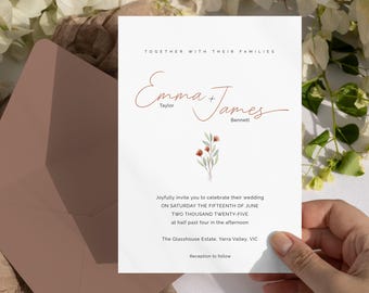 Minimal Flowers - Editable Wedding Invitation Template | Instant Download | Templett DIY Invite