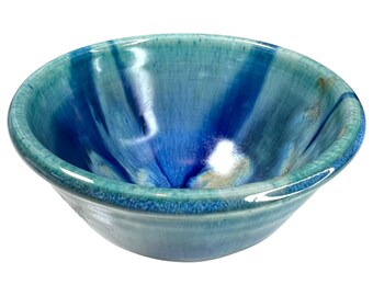 Studio Pottery Blue Green Drip Glaze Bowl Signed Artist Stoneware 5in