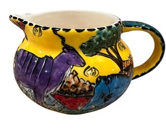 Penzo Zimbabwe Pottery Creamer Hand Painted African Art Pitcher Signed 2012 OOAK