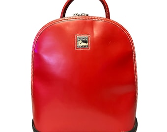 Vintage Dooney & Bourke Red Leather Backpack Bag Purse Par a Sole Mini Dome USA