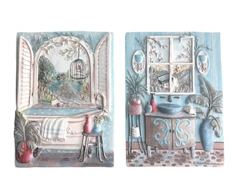 Kate Millen-McRostie New View 3D Resin Bathroom Wall Plaques Set of 2 6.5x4.75