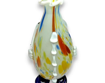 Murano Art Glass Clown Marbled Whimsy Vase Hand Blown Multicolor 12"