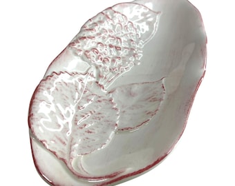 Vintage Carraro Italy Majolica Relish Dish White Pink Floral Oval Serving Bowl