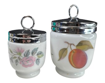 Royal Worcester Egg Coddler Set of 2 Porcelain Floral Fruit England