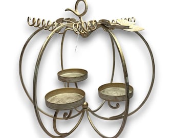 VTG Gold Metal Cinderella Pumpkin Carriage Centerpiece Stand Candle Holder Fairy