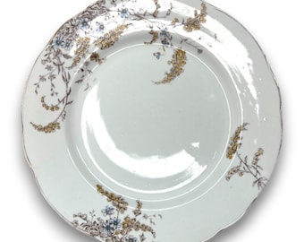 Antique John Maddock Royal Vitreous Primula Blue Yellow Floral Plate England