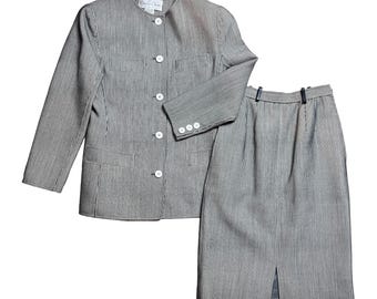 Vintage Oscar de la Renta 100% Wool Pinstripe Suit Jacket Skirt Set Size 4 Italy
