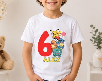 Camiseta de cumpleaños personalizada de Pokémon, camiseta de cumpleaños a juego de Pokémon, camiseta de cumpleaños para niño, camiseta de cumpleaños para niña, camiseta de anime, regalo para niños