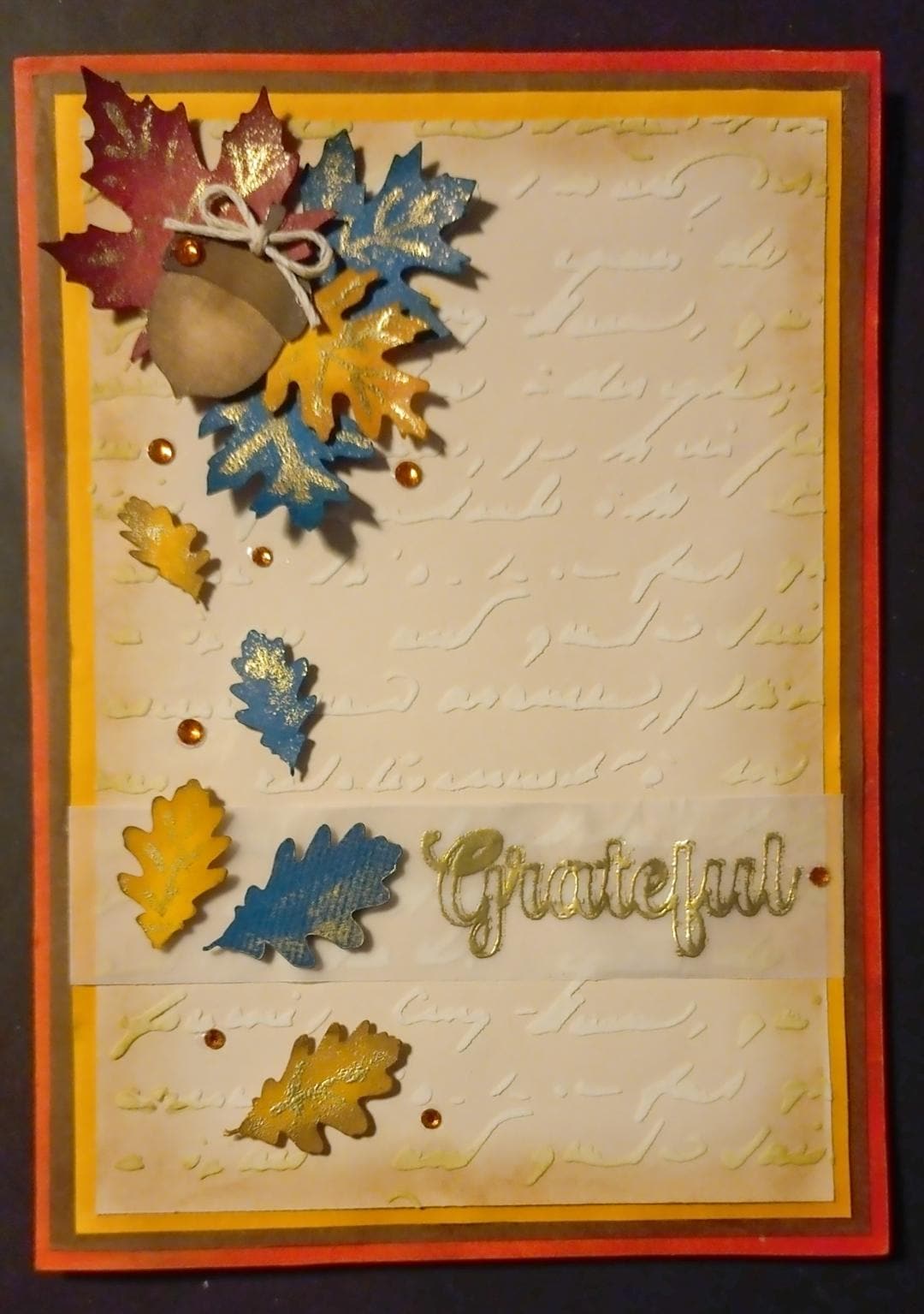 Handmade Grateful Card – Autumn Leaves & Acorn Mixed Media Greeting ...
