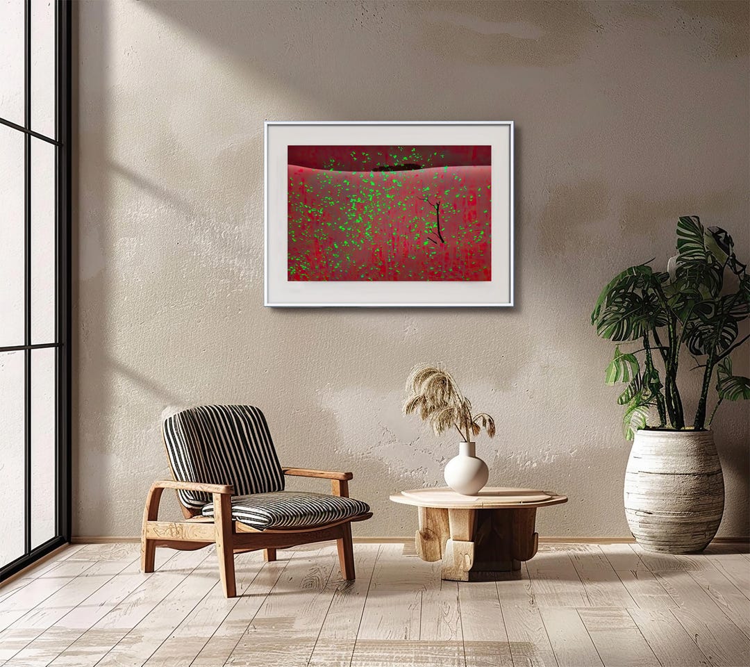 Modern Abstract Tree Print Digital Photo- Red and Green Wall Decor for ...