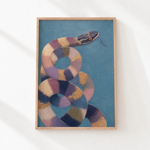 Coiled Snake Print, Eclectic Boho Wall Art, Teal Mustard Printable (Digital Download) 1906