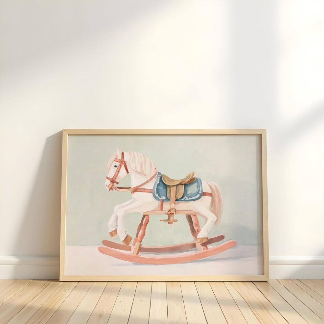 Vintage Rocking Horse Watercolor - Nursery Wall Art, Soft Pastel Decor ...