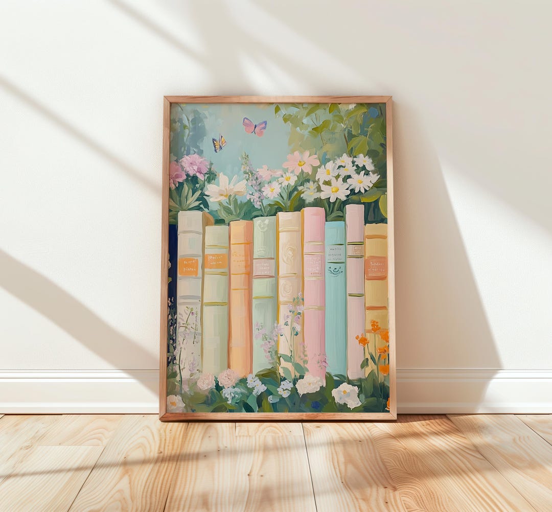 Pastel Library Scene With Garden Blooms - Soft Spring Garden Vibe Art ...