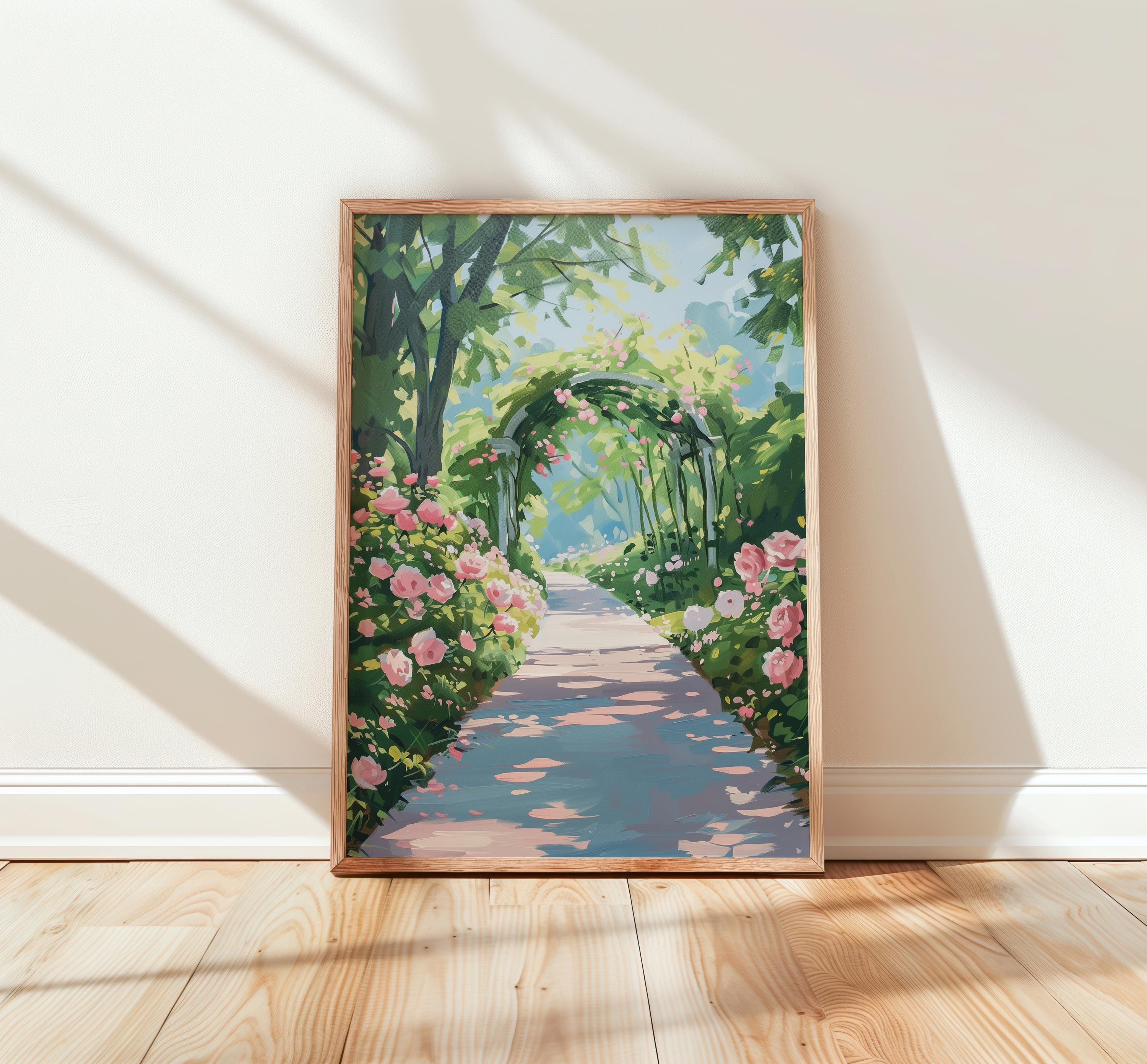 Cottagecore Garden Pathway Printable Art - Sunlit Floral Landscape With ...
