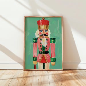 Vintage Nutcracker Soldier Wall Art - Pink and Gold Christmas Decor, Printable Holiday Artwork, Festive Seasonal Digital Print 340