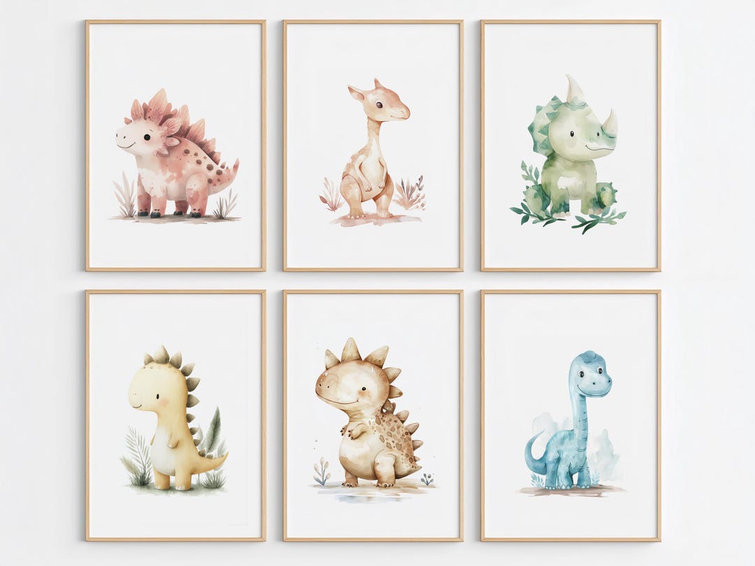 Dinosaur Nursery Prints, Set of 6, Dinosaur Prints, Dino Nursery Decor ...