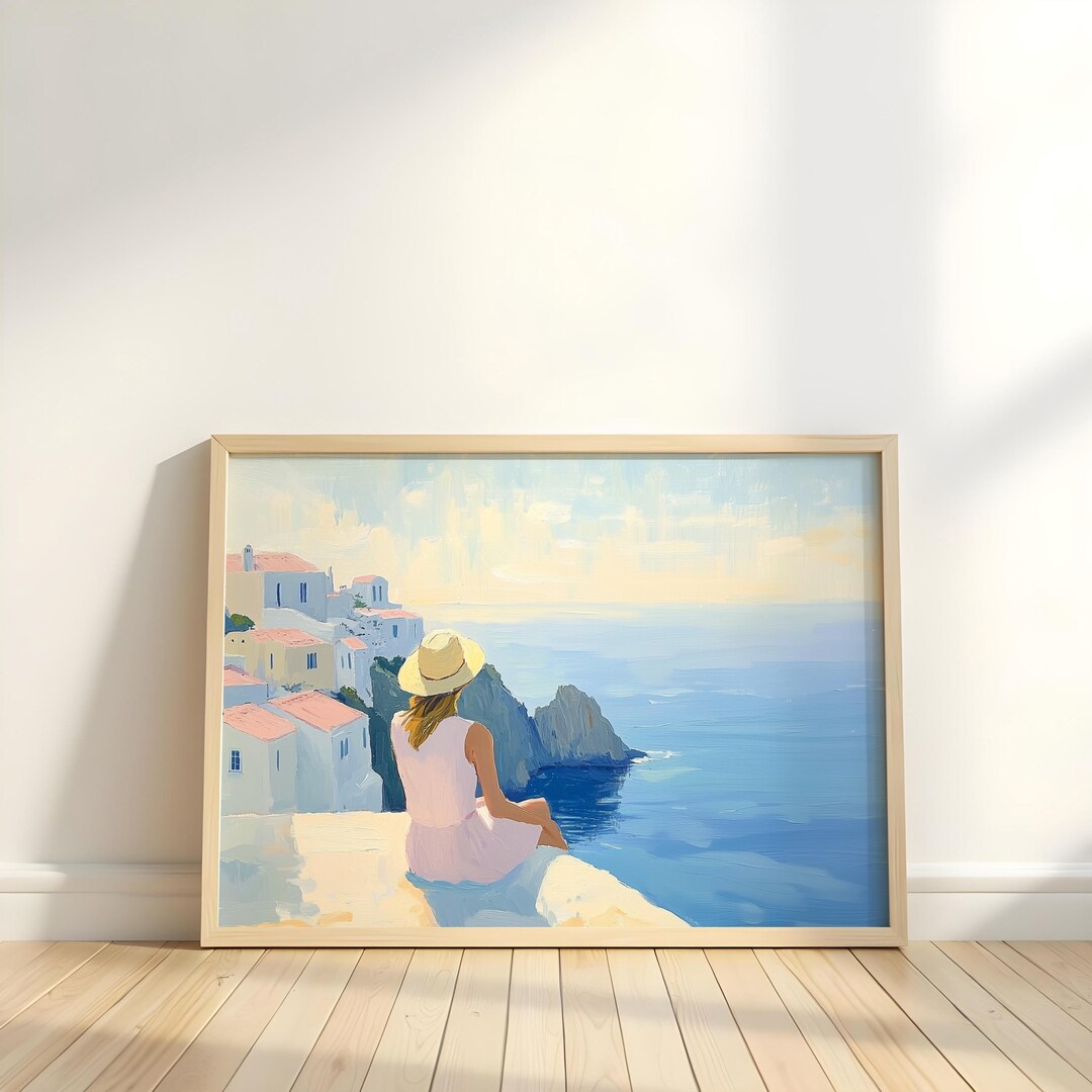Sunlit Mediterranean Cliffside Scene - Serene Summer Coastal Wall Art ...