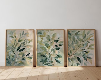 Mediterranean Botanical Print Set, Watercolor Olive Branch Triptych Wall Art, Rustic Farmhouse Decor, Printable Greenery Collection 61