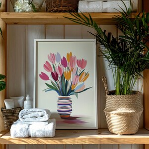 Tulip bouquet artwork for nursery — cheerful modern design with lush colors and simple forms, creating a cozy environment.