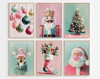 Modern Vintage Christmas Wall Art Set, Fun Christmas Prints, Retro Holiday Wall Download, Santa Nutcracker Reindeer Printable Art 121