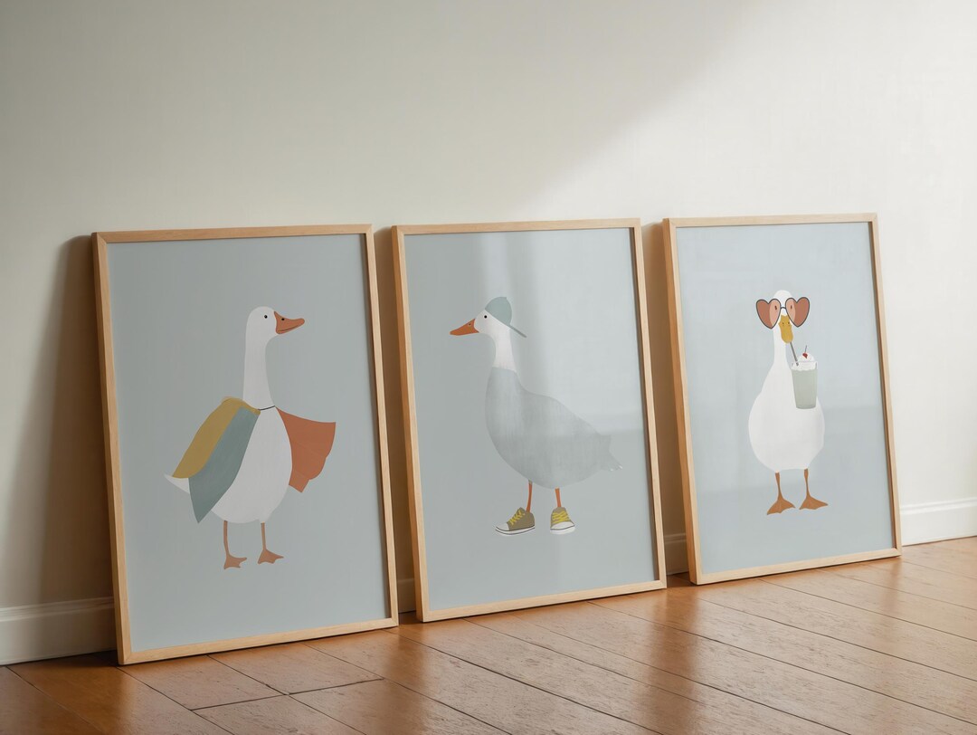 Printable Goose Wall Art Set of 3, Cute Goose Prints, Rustic Farmhouse ...