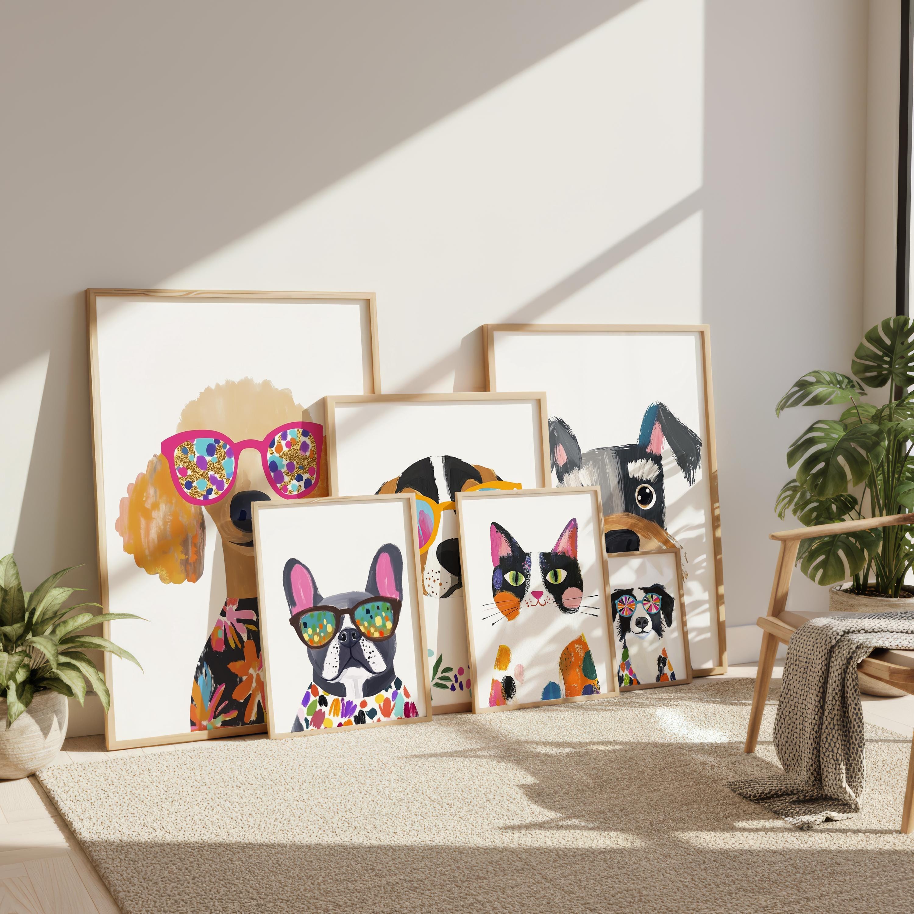 Playful Pet Portrait Bundle: Colorful Cats & Dogs With Sunglasses ...