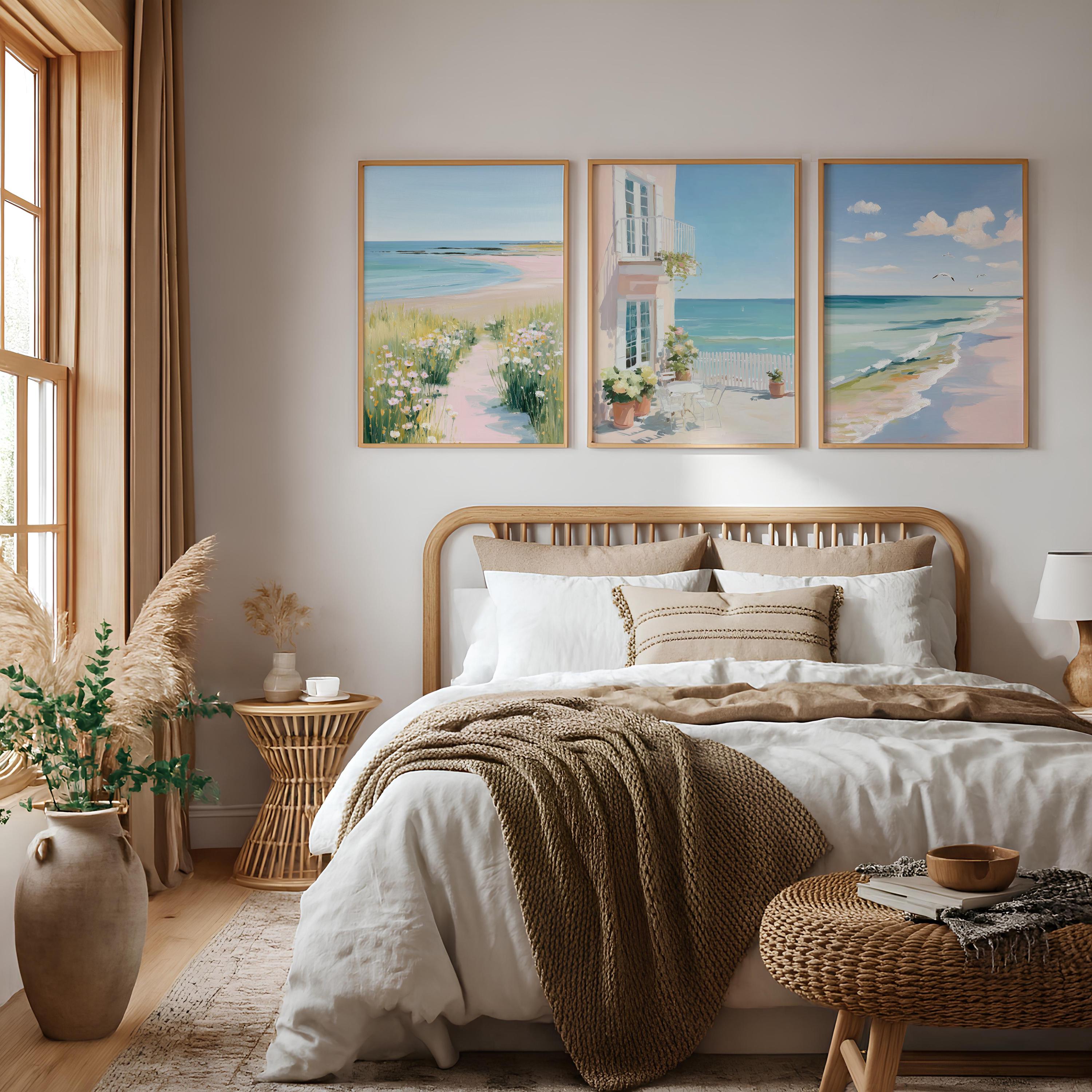 Coastal Wall Art Set of 3, Beach House Decor Prints, Pastel Ocean ...