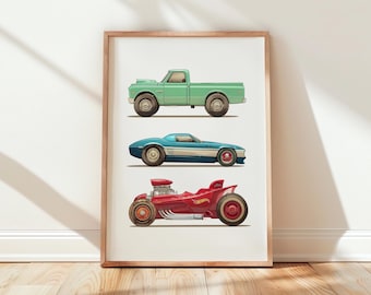 Vintage Toy Car Wall Art - Retro Hot Wheels Style Print, Printable Classic Cars, Kids Room Decor, Vertical Art, Nostalgic Car Decor 134