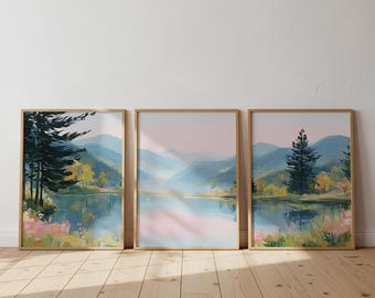 3 Piece Mountain Daisy Wildflower Landscape Print, Triptych Nursery Wall Art,  Wildflower Living Room Decor, Instant Digital Download 143