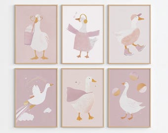 Silly Goose Art, Cute Goose Poster, Cute Animal Nursery Prints, Kids Room Decor, Pastel Farmhouse Art, Digital Download Goose Art 6
