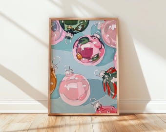 Décoration de Noël imprimable - décoration vintage couleur bonbon, art mural aquarelle vacances, impression festive Cottagecore, scène d'hiver 359