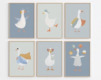 Silly Goose Art, Cute Goose Poster, Cute Goose Prints for Kids Room, Baby Boy Decor, Animal Wall Art, Digital Download 3