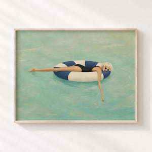 Femme vintage en bouée d'été, affiche murale rétro à imprimer pour la piscine (téléchargement numérique) 262