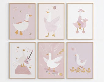 Silly Goose Art Cute, Goose Poster, Cute Animal Wall Art, Kids Room Decor, Pastel Baby Room Posters, Whimsical Nursery Print 5